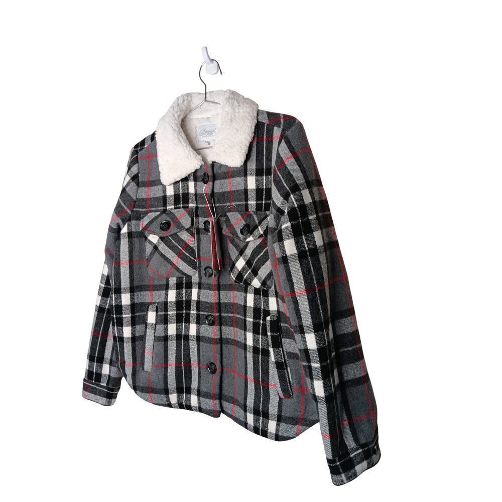 New Special One Premium Boutique Sherpa Plaid Coat Gray Black Soft Thick M - Picture 5 of 16